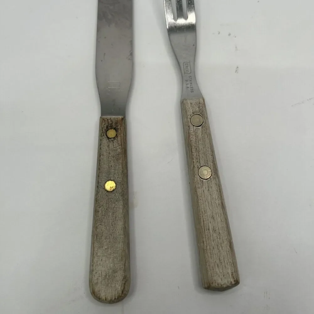 EKCO Stainless USA Wood Handle 3-Prong Granny Fork Spreader Set